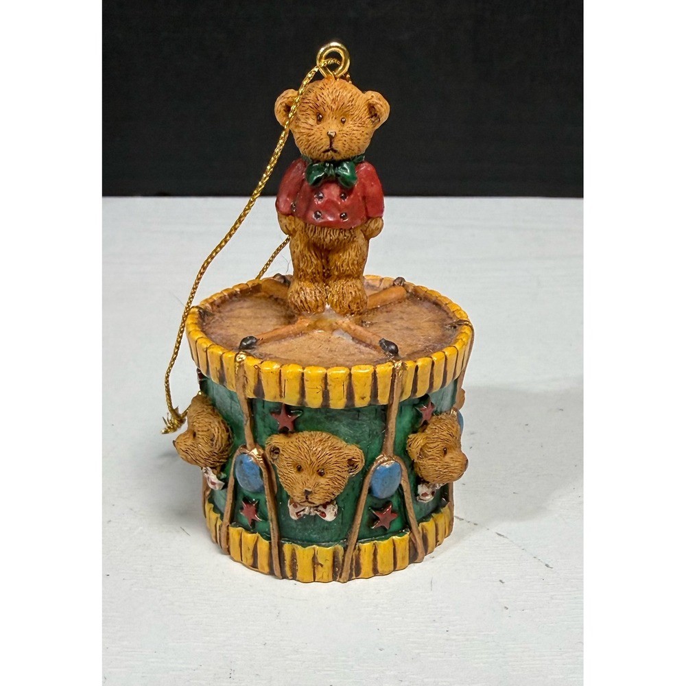 Russ Berrie Bears from the Past Christmas Ornament Holiday Bear on Drum Festive
